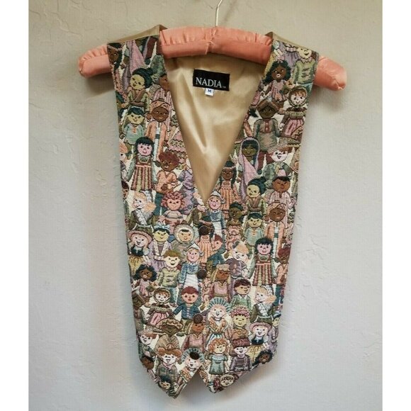 Nadia Womens Button Up Vest International Children Embroider Tie Back Medium - Picture 1 of 9
